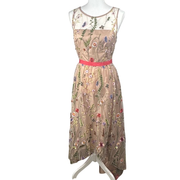 Adrianna Papell Maxi Dress Floral Embroidered Overlay Gown Spring Prom Sz 10 - Picture 4 of 16